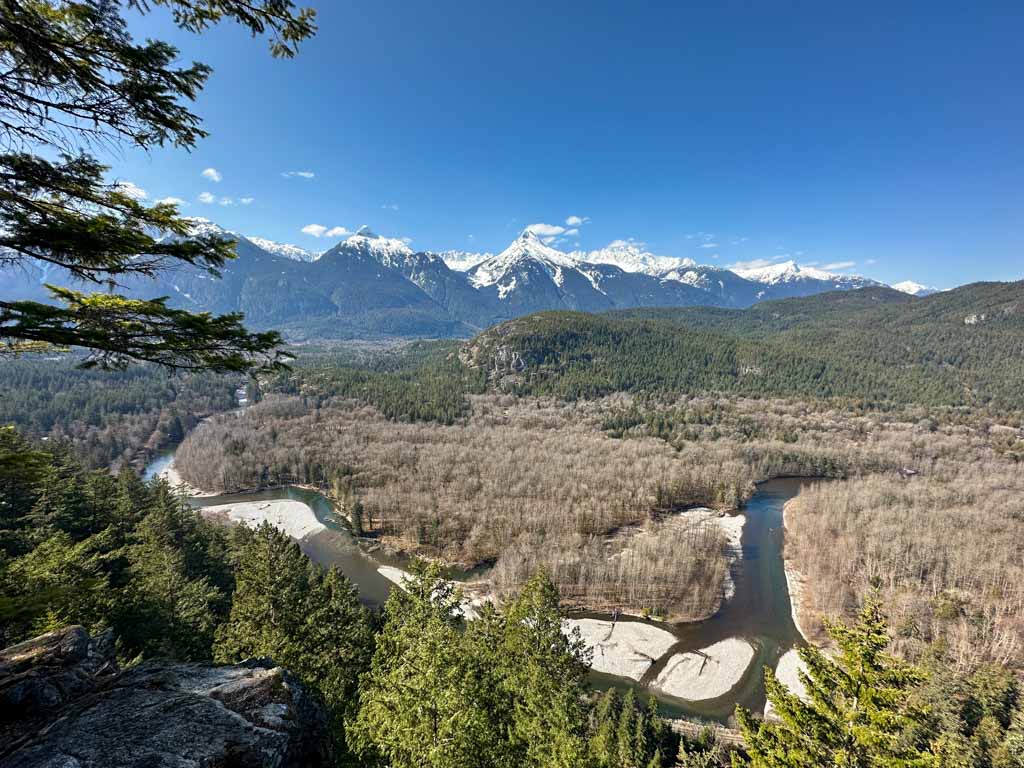 View of the Cheakamus River and Tantalus Mountains from the Cheakamus Loop Trail at Brohm Lake 