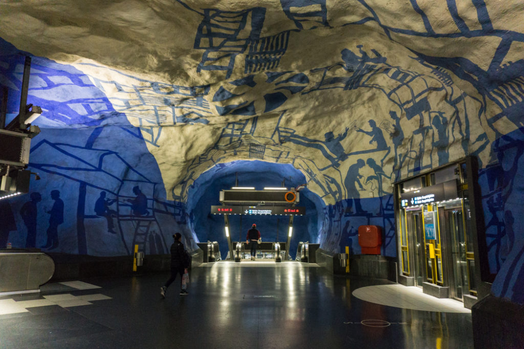 Art at T-Centralen Station on the Stockholm subway. Find out how to visit this station and 11 others on a self-guided tour of Stockholm subway art.