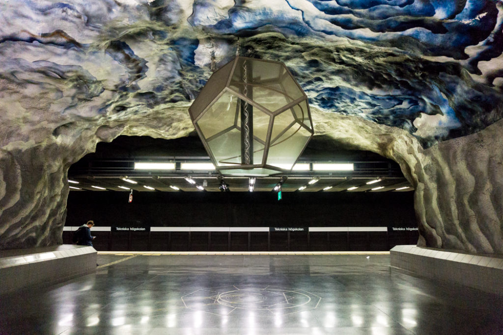 Art at Tekniska Hogskolan Station on the Stockholm subway. Find out how to visit this station and 11 others on a self-guided tour of Stockholm subway art.