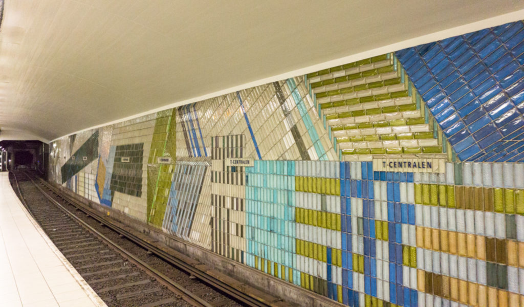Art at T-Centralen Station on the Stockholm subway. Find out how to visit this station and 11 others on a self-guided tour of Stockholm subway art.