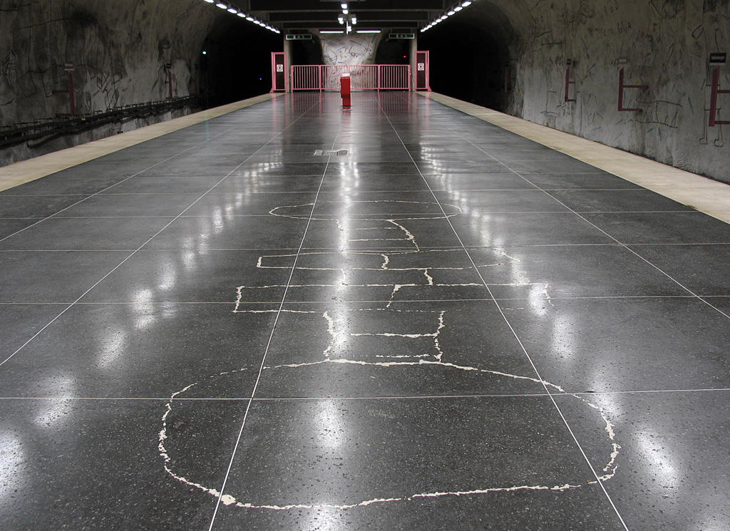 Art at Hallonbergen Station on the Stockholm subway. Find out how to visit this station and 11 others on a self-guided tour of Stockholm subway art.