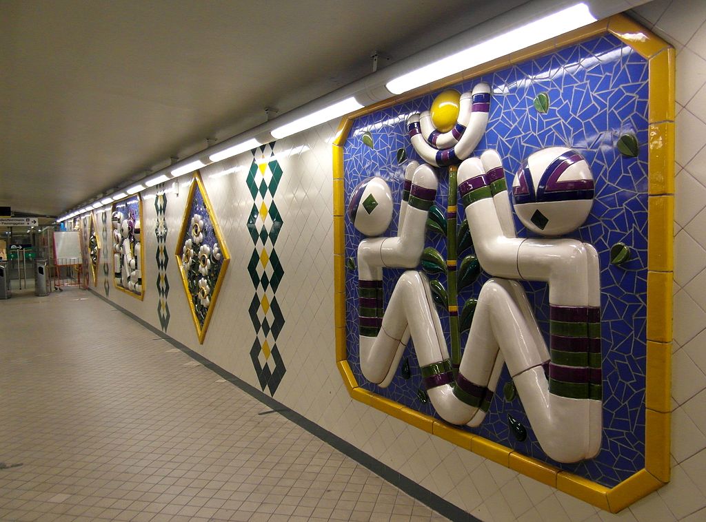 Art at Fridhemsplan Station on the Stockholm subway. Find out how to visit this station and 11 others on a self-guided tour of Stockholm subway art.
