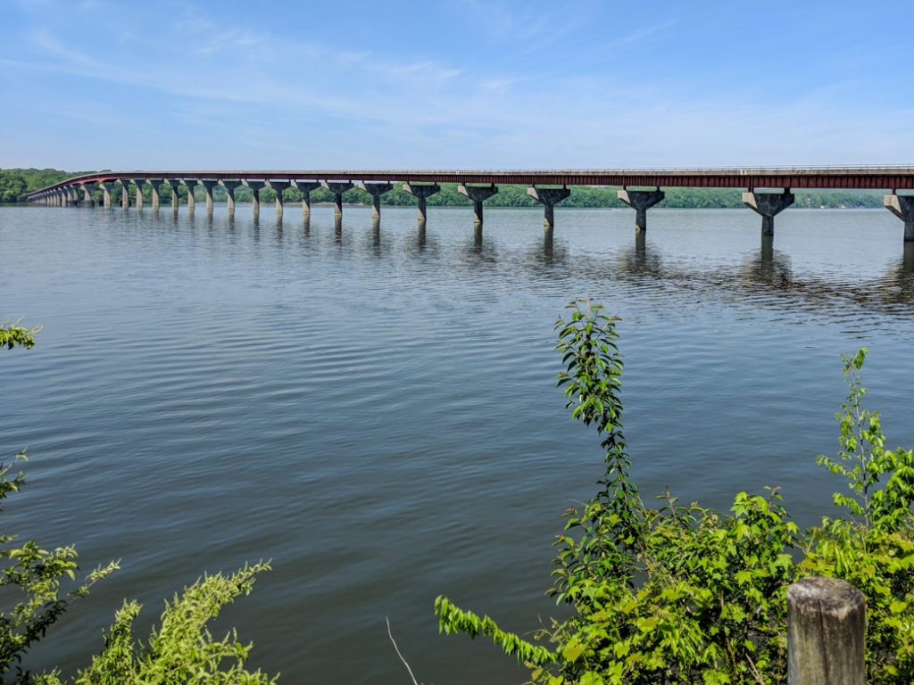 The bridge across the Tennessee River at Colbert Ferry on the Natchez Trace. Learn how to cycle tour the Natchez Trace Parkway in this detailed guide.