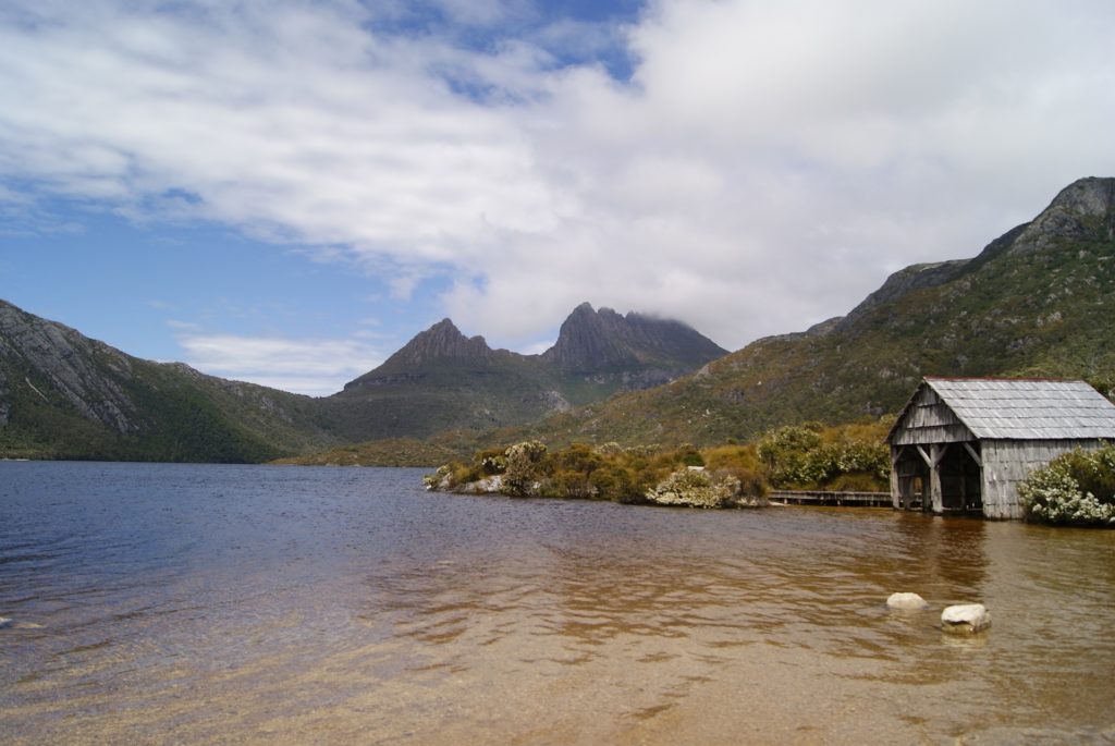 The boathouse at Dove Lake in Cradle Mountain National Park.