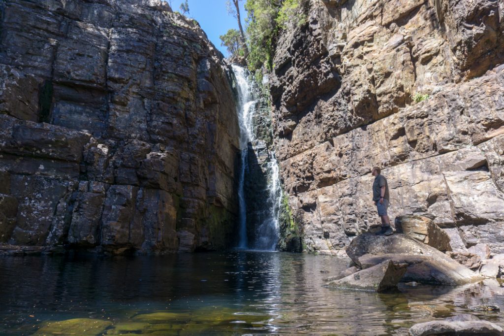 Hartnett Falls is the nicest waterfall on the Overland Track.