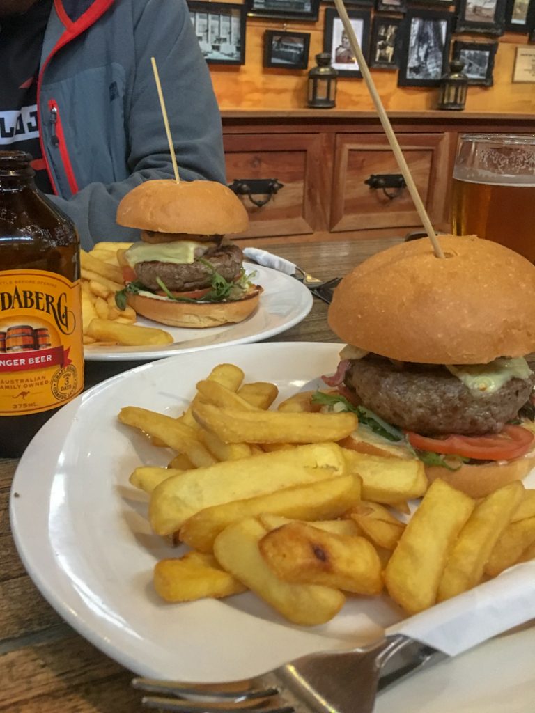 Overland Burger at the Hungry Wombat Cafe at the end of the Overland Track at Lake St Clair