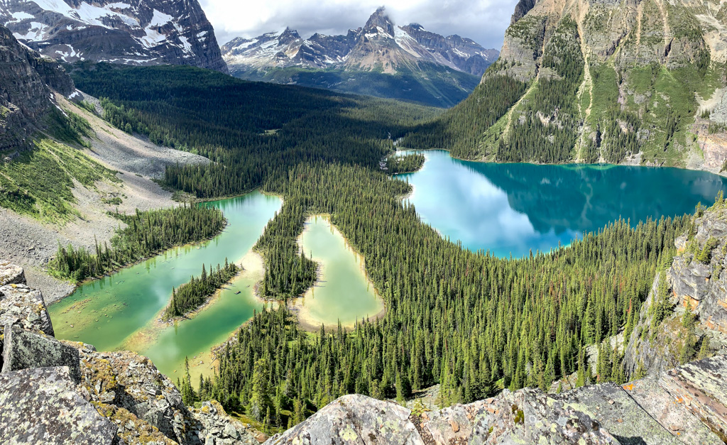 The view of Lake O'Hara and Mary Lake from Opabin Prospect in Yoho National Park
