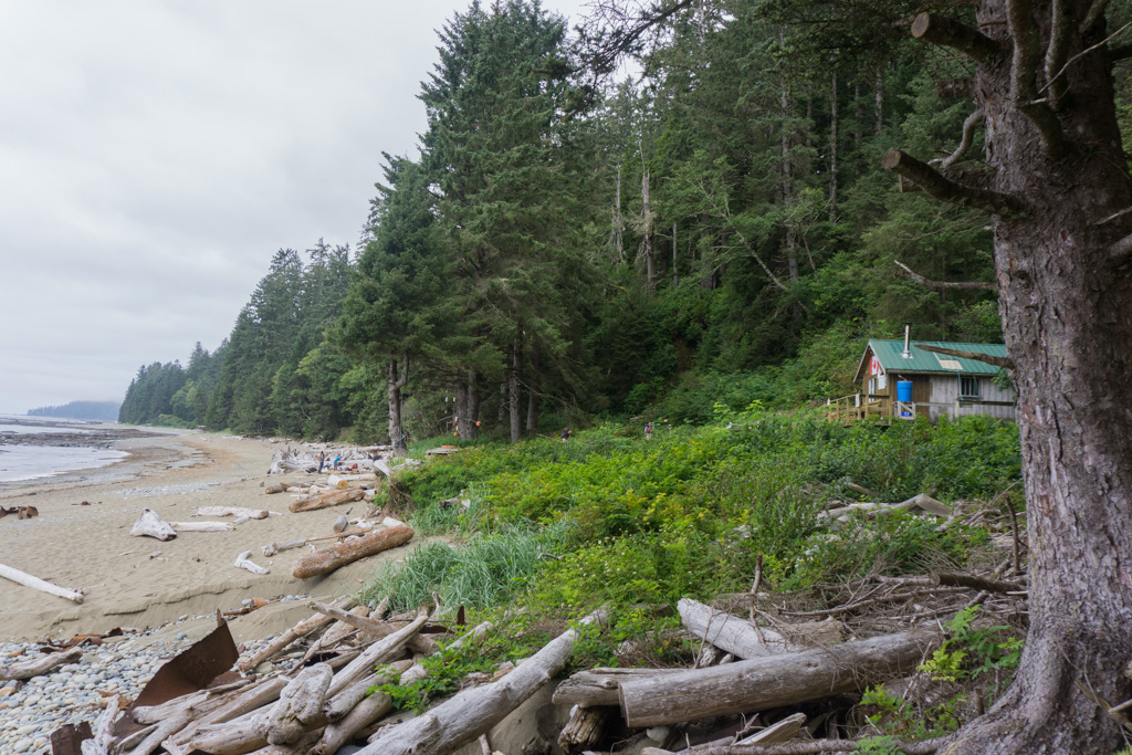 The Tsocowis Creek guardian cabin on the West Coast Trail is next to the campsite