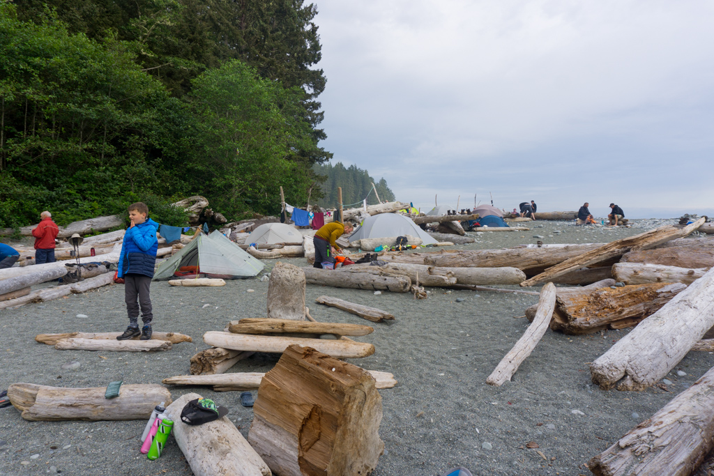 Hikers tents at Walbran Creek on the West Coast Trail