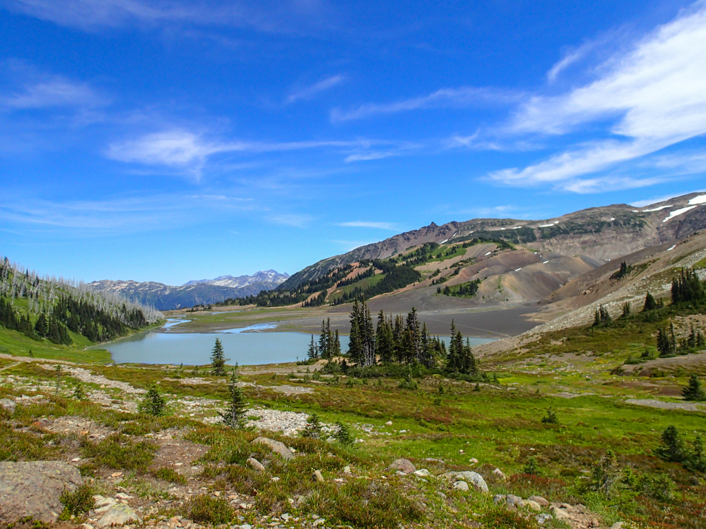 The view of Helm Lake from Helm Pass in Whistler