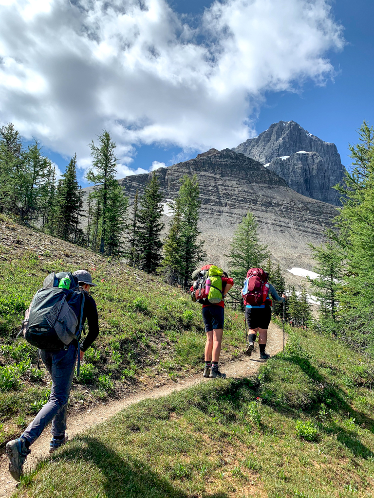Hikers near Numa Pass on the Rockwall Trail