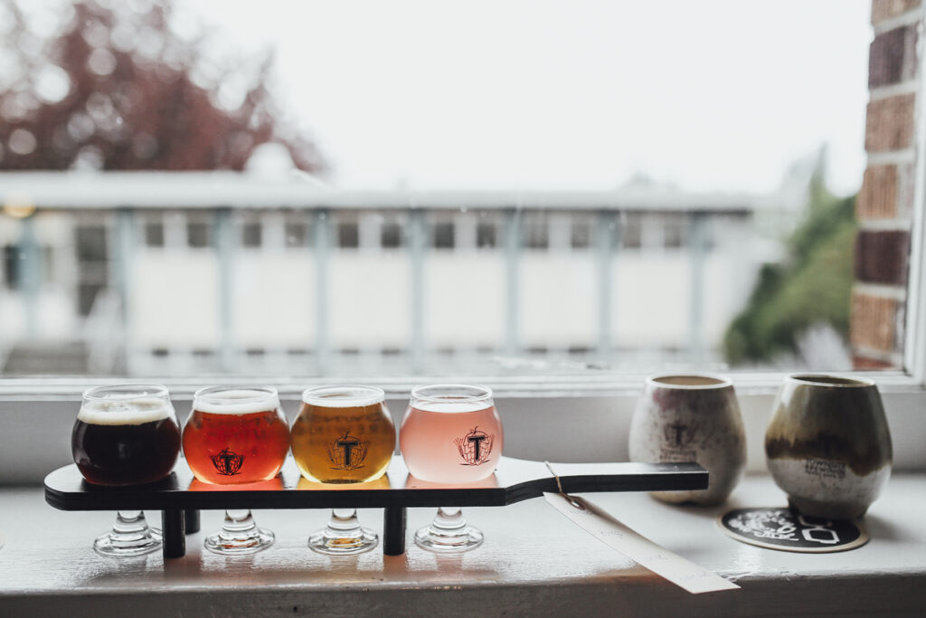 A flight of beer at Townsite Brewing in Powell River. One of the best things to do on the Sunshine Coast, BC