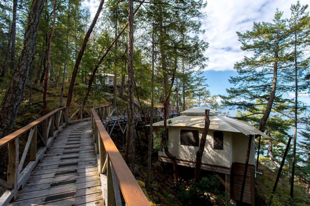 Tent cabin at the Rockwater Secret Cove resort in Halfmoon Bay on the Sunshine Coast
