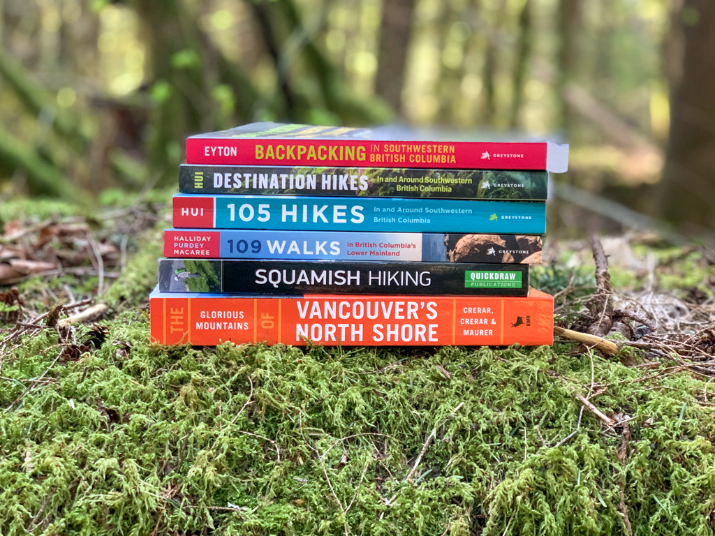 A stack of Vancouver hiking books