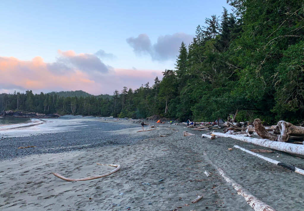 Sunset at Cape Sutil camp on the North Coast Trail