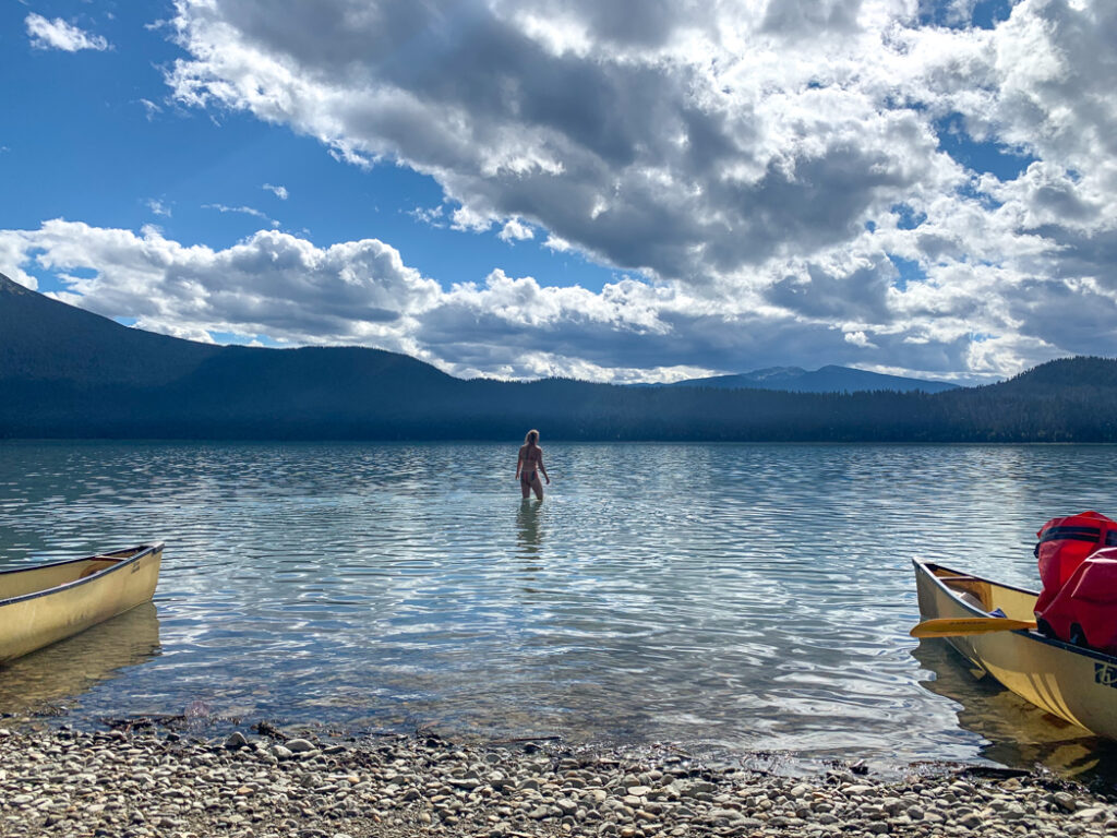 Swimming in Sandy Lake in Bowron Lake Provincial Park