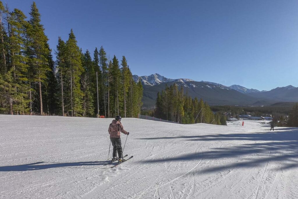A skier on the slopes at Nakiska Ski area near Canmore