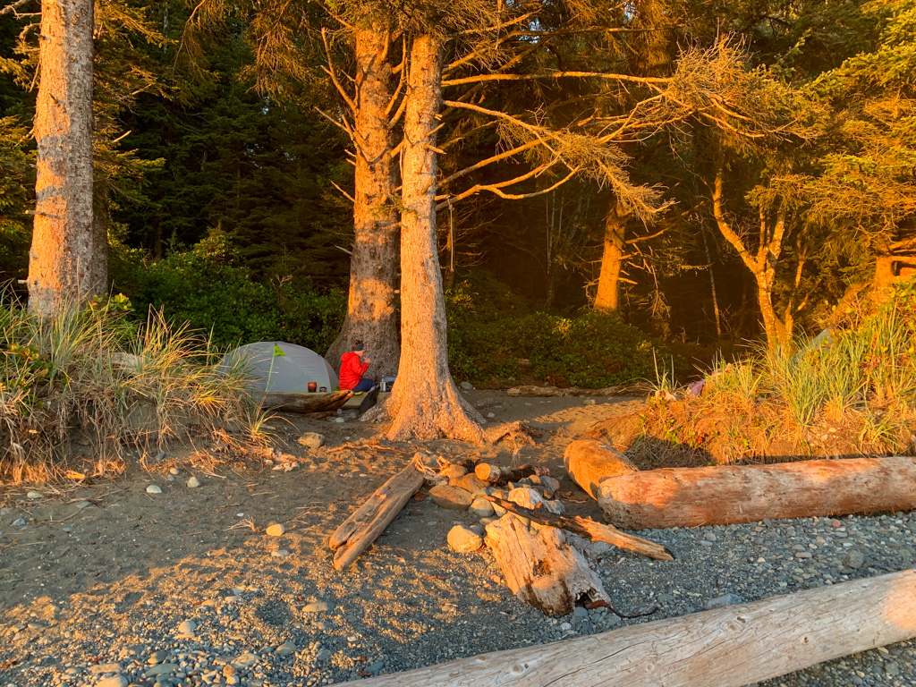 Bear Beach Camp at sunset