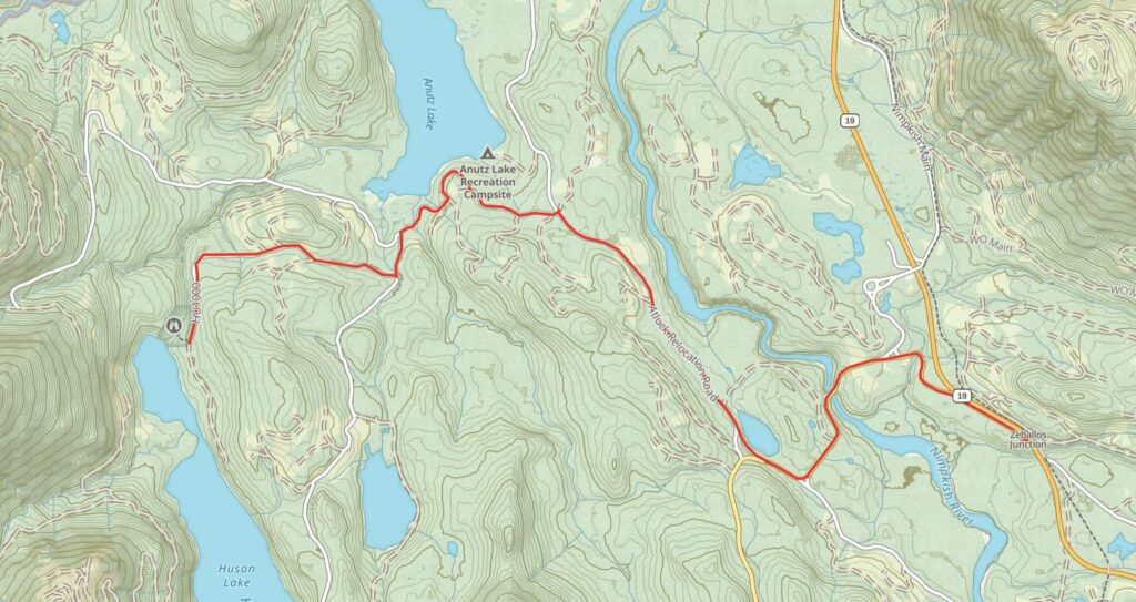 Map showing driving directions to Little Huson Caves on Vancouver Island