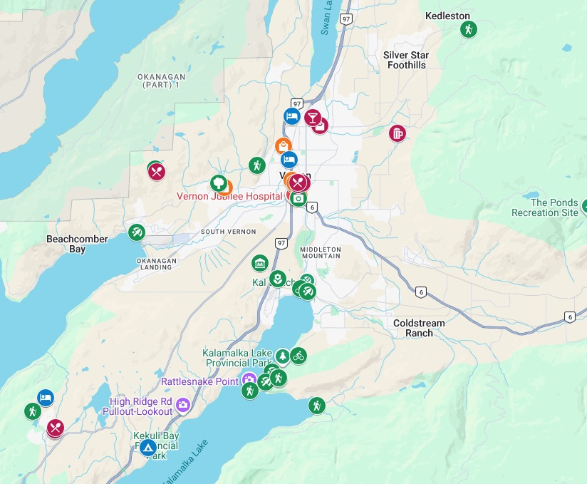 Google Map of things to do in Vernon, BC