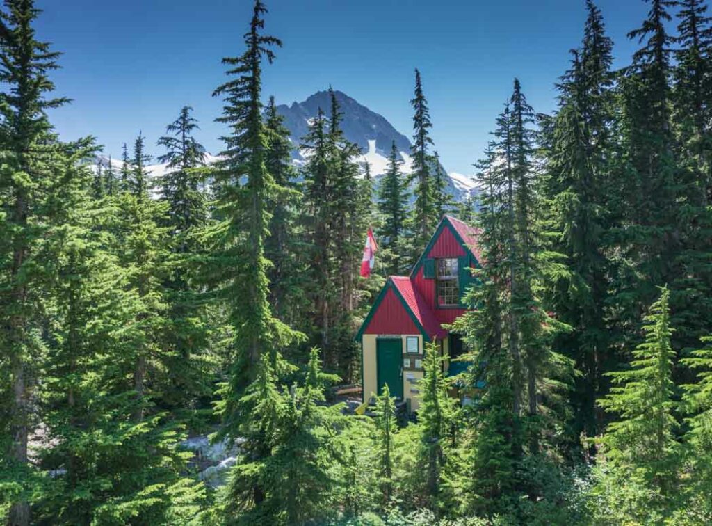 Tantalus Hut at Lake Lovely Water near Squamish. A popular BC backcountry cabin