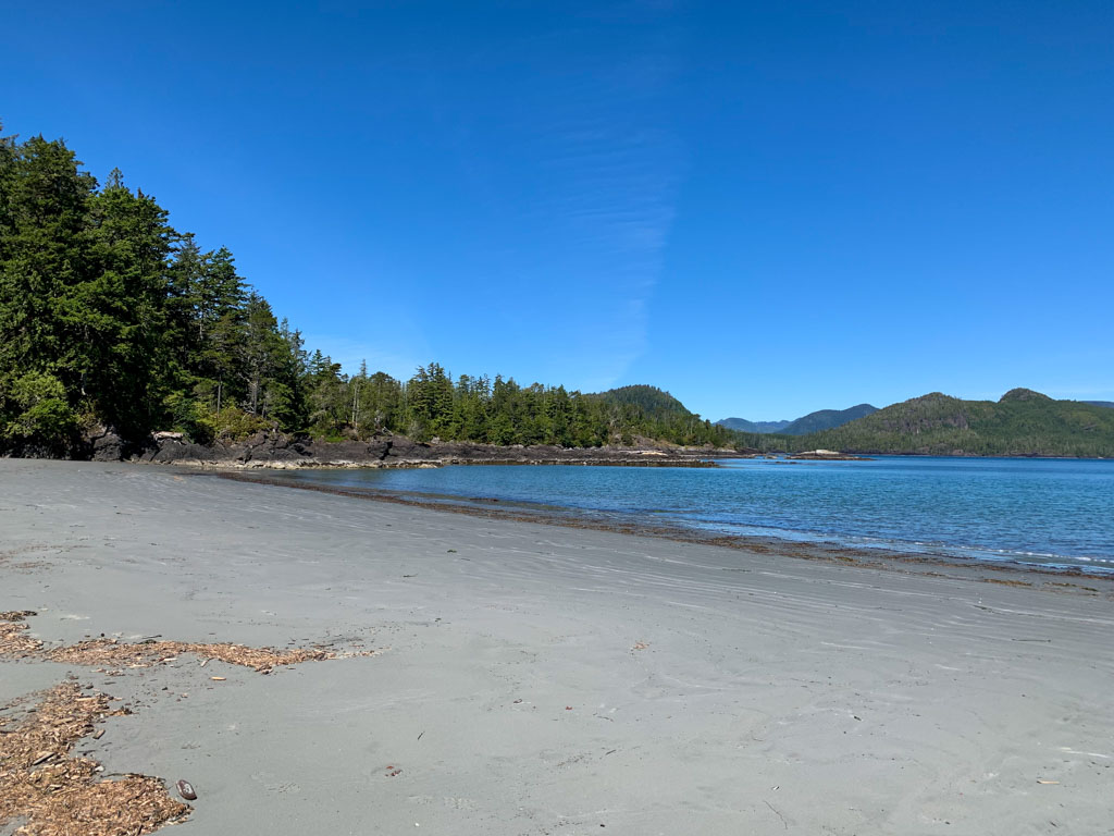 The sandy beach at Rugged Point Marine Provincial Park