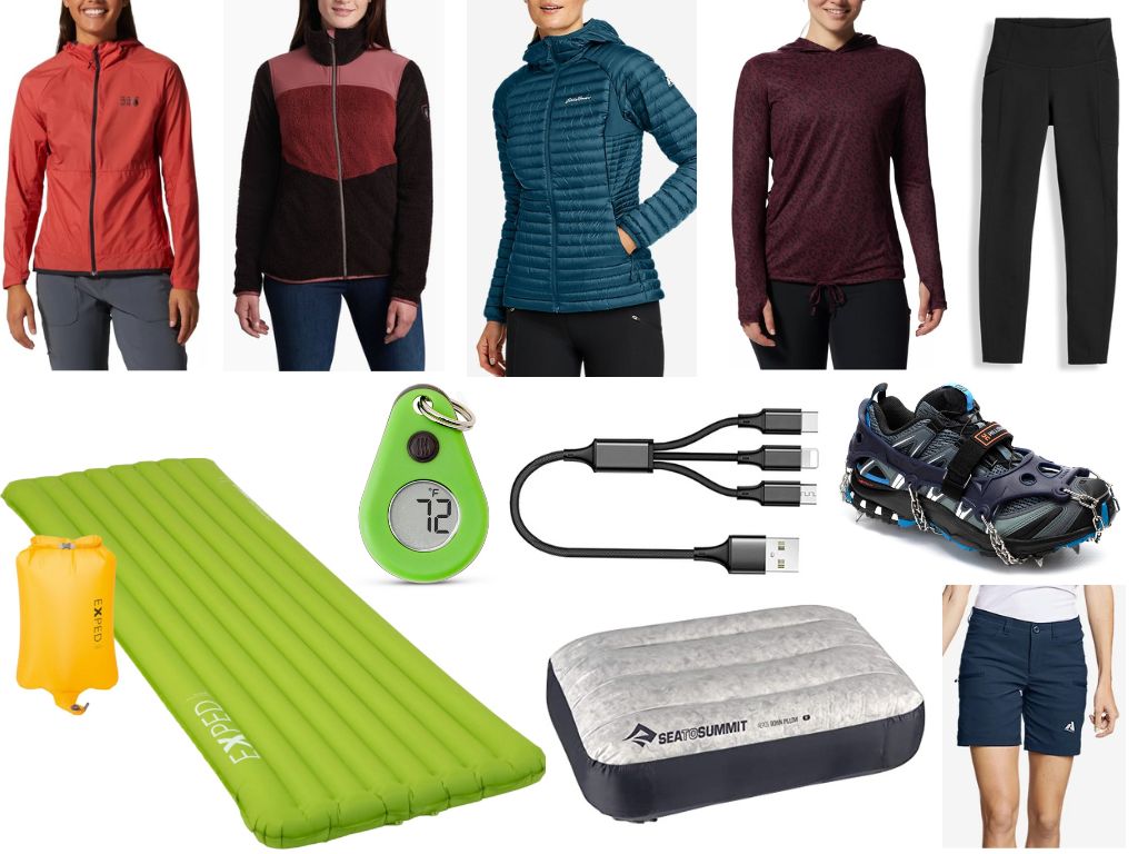 A collage of hiking gear