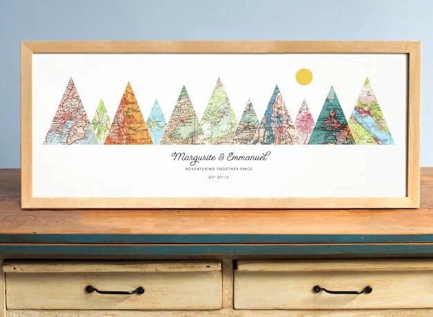 Custom hiking art made from maps