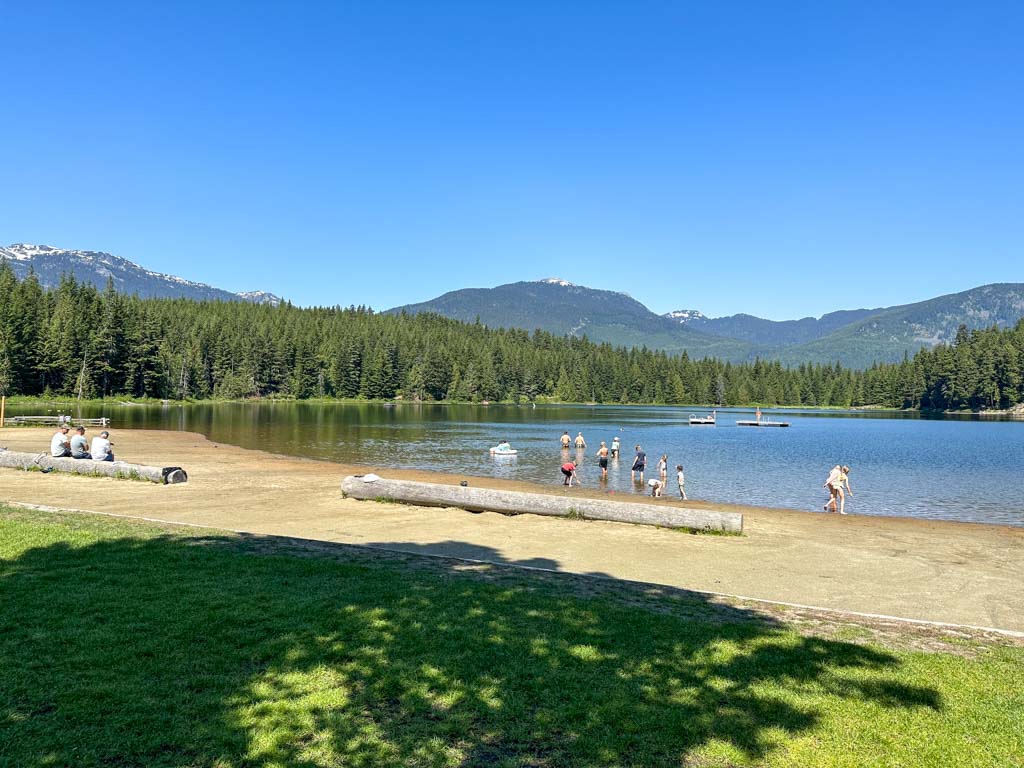 The sandy beach at Lost Lake