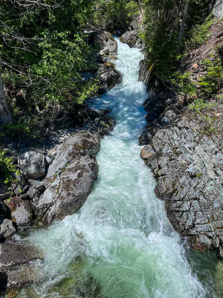 Looking down from the Twentyone Mile Creek bridge in Whistler