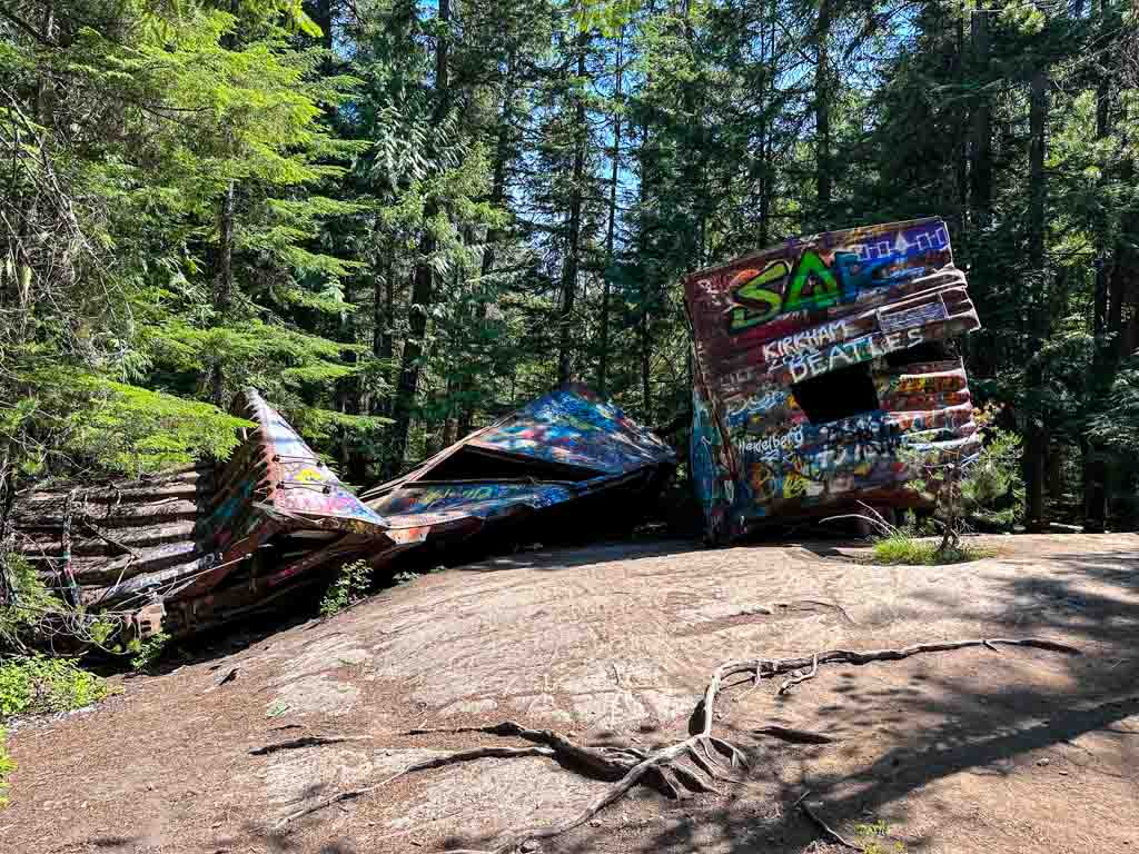 Two abandoned train cars