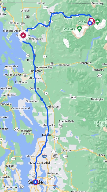 Google Map of the Mount Baker Highway road trip