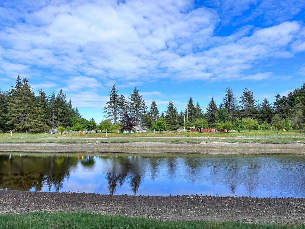 Looking across the Tlell River to Haida House