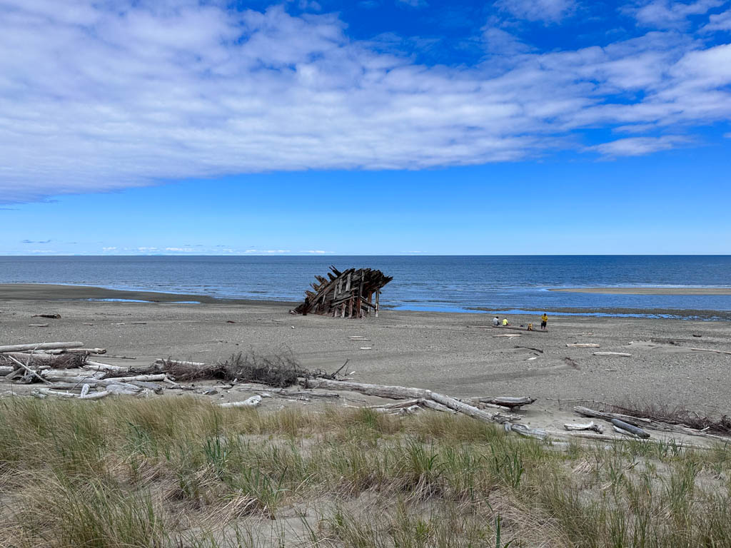 Looking down at the Pesuta Shipwreck from the dunes on Haida Gwaii