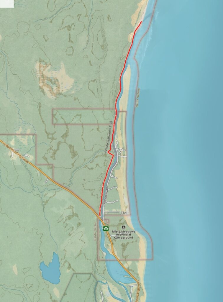 Map for hiking the Pesuta Shipwreck Trail on Haida Gwaii
