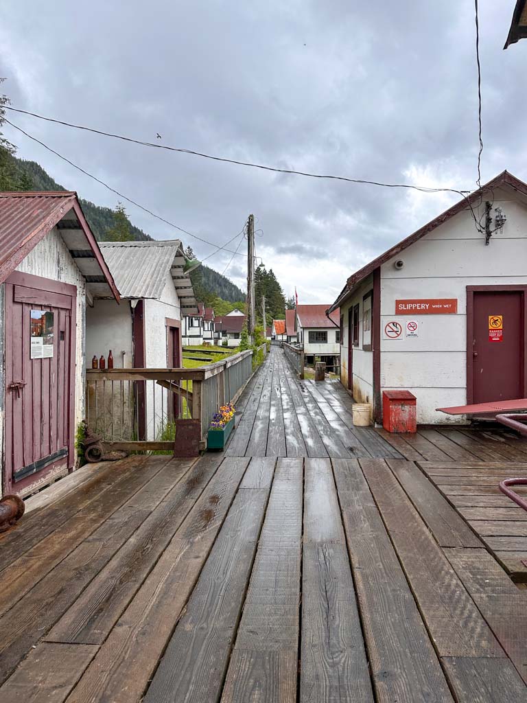 Looking down the boardwalk at the North Pacific Cannery