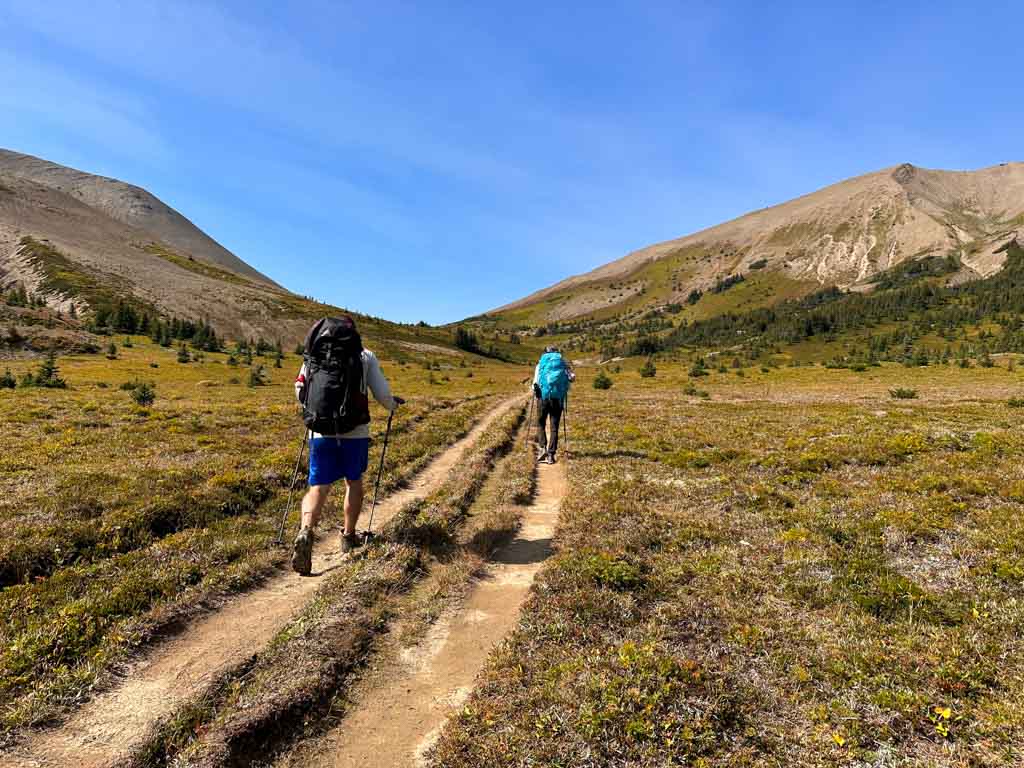 Two hikers approaching Little Shovel Pass