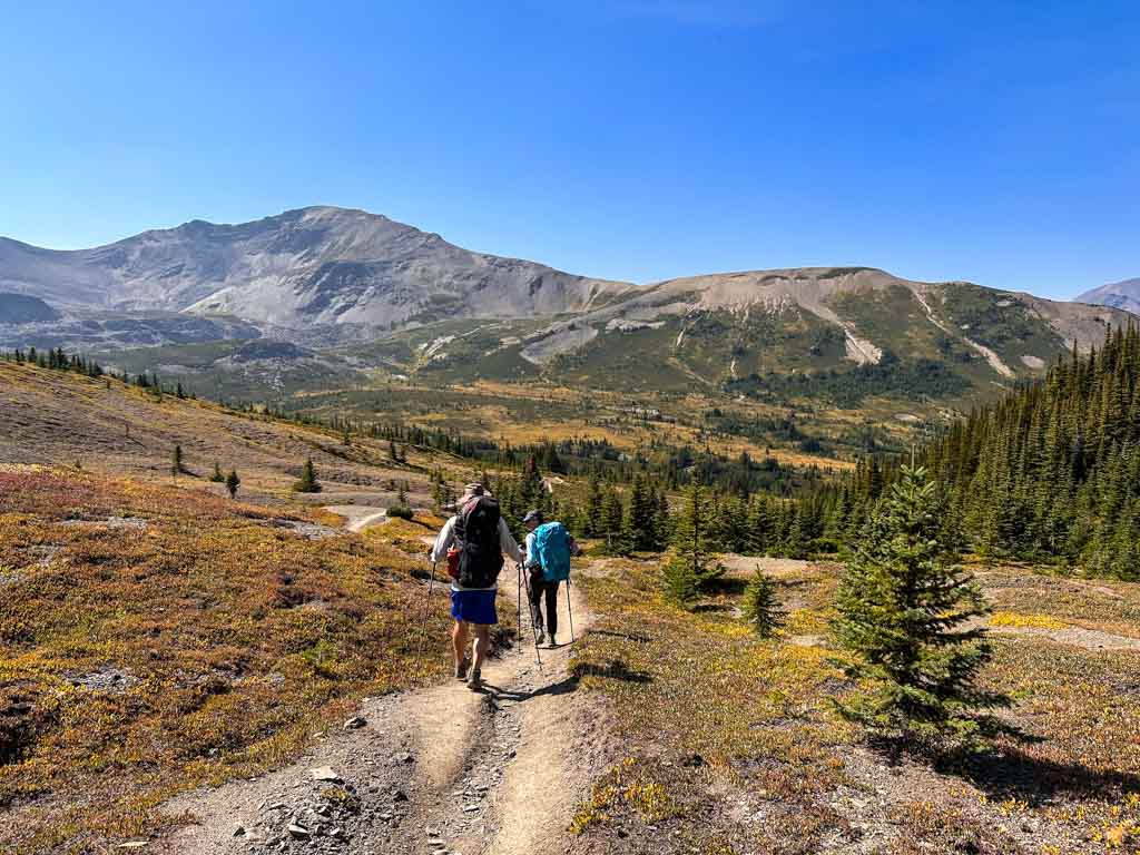 Two hikers descend from Little Shovel Pass