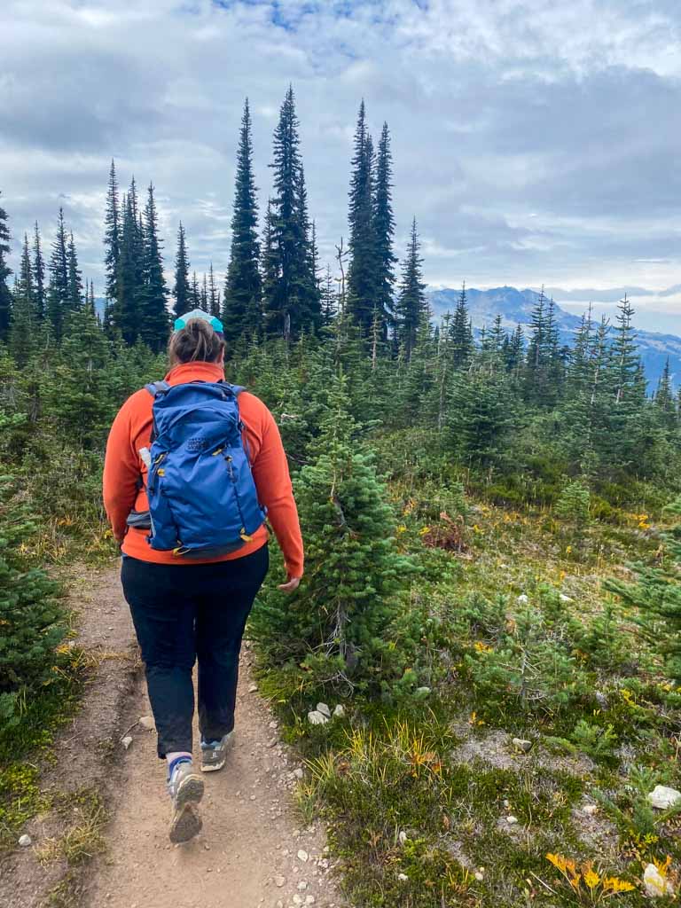 Taryn wearing the Mountain Hardwear Dynama/2 Pants on the alpine trails at Blackcomb
