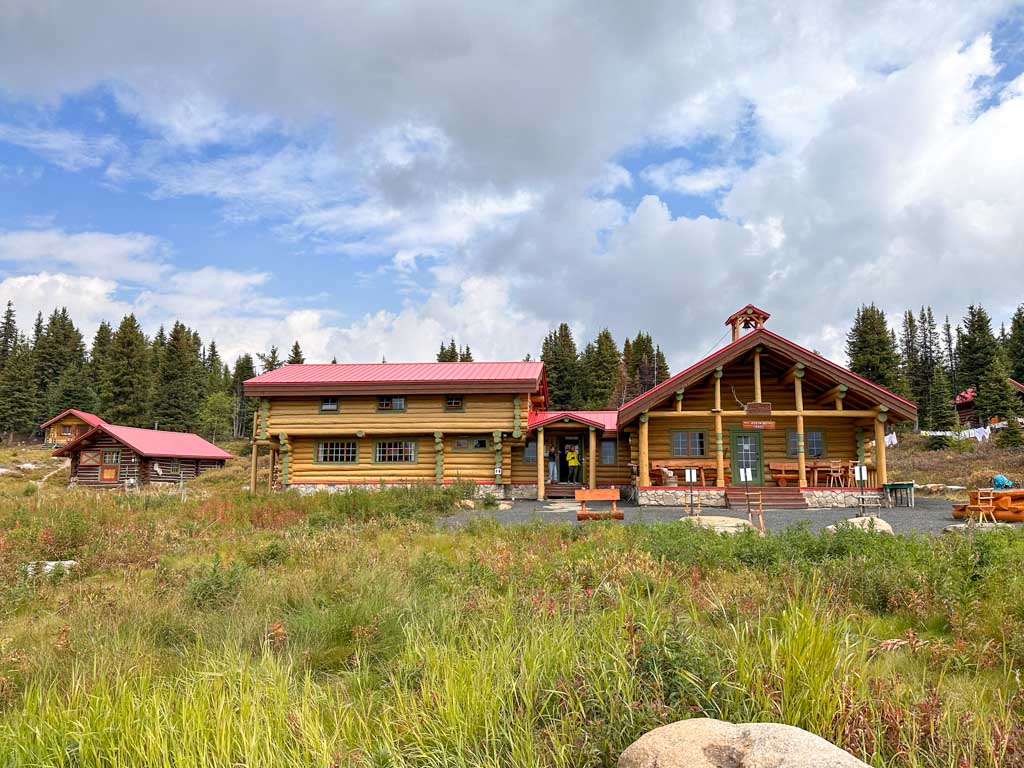 The front porch of the Assiniboine Lodge where hikers can get afternoon tea