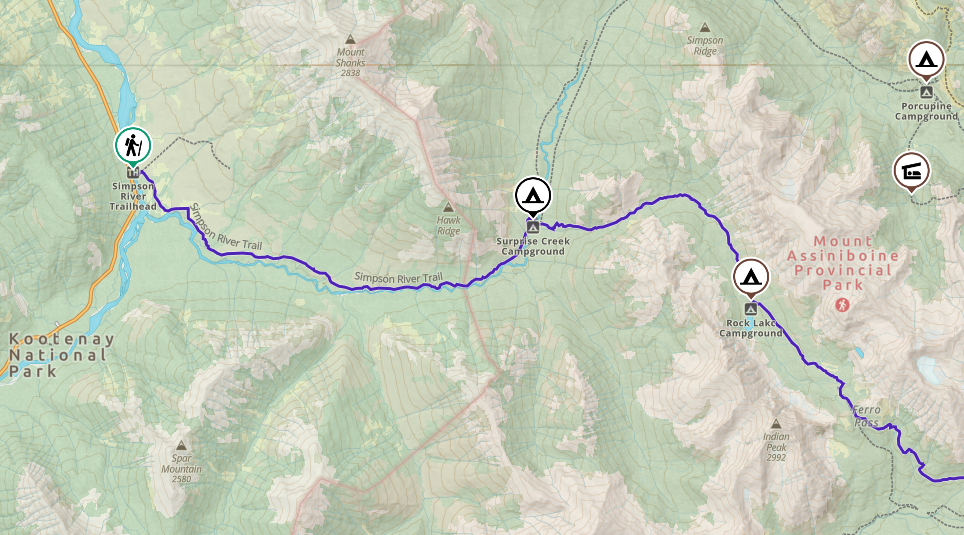 Campgrounds on the Simpson River/Ferro Pass Route to Lake Magog