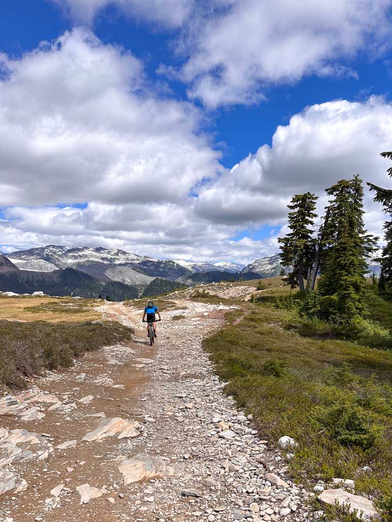 A mountain biker on the trail to Elfin Lakes