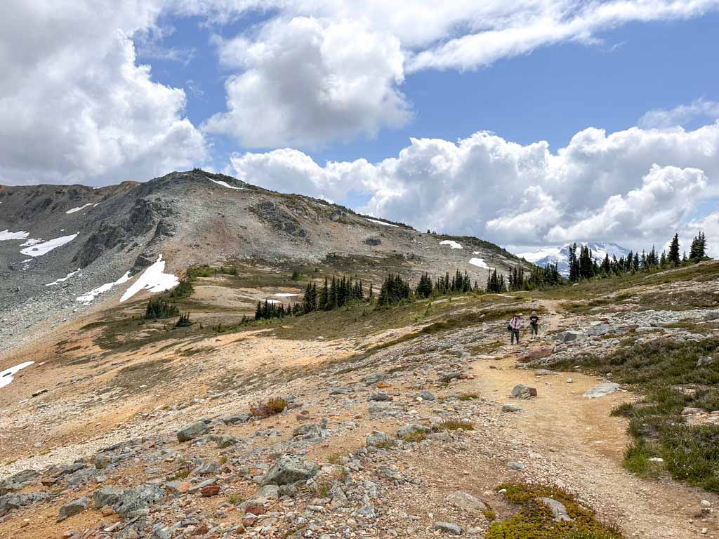 Hiker walk along a rocky trail near Flute Summit