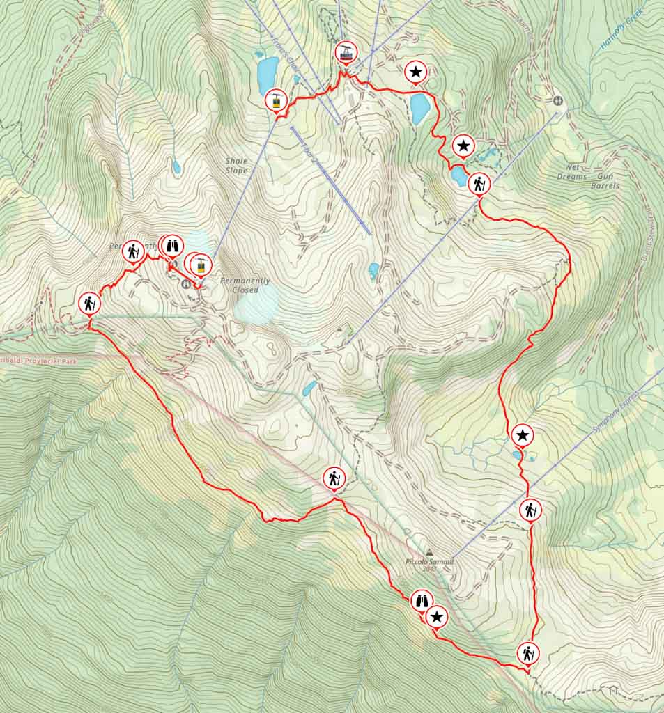 Map of the High Note Trail in Whistler from Gaia GPS.