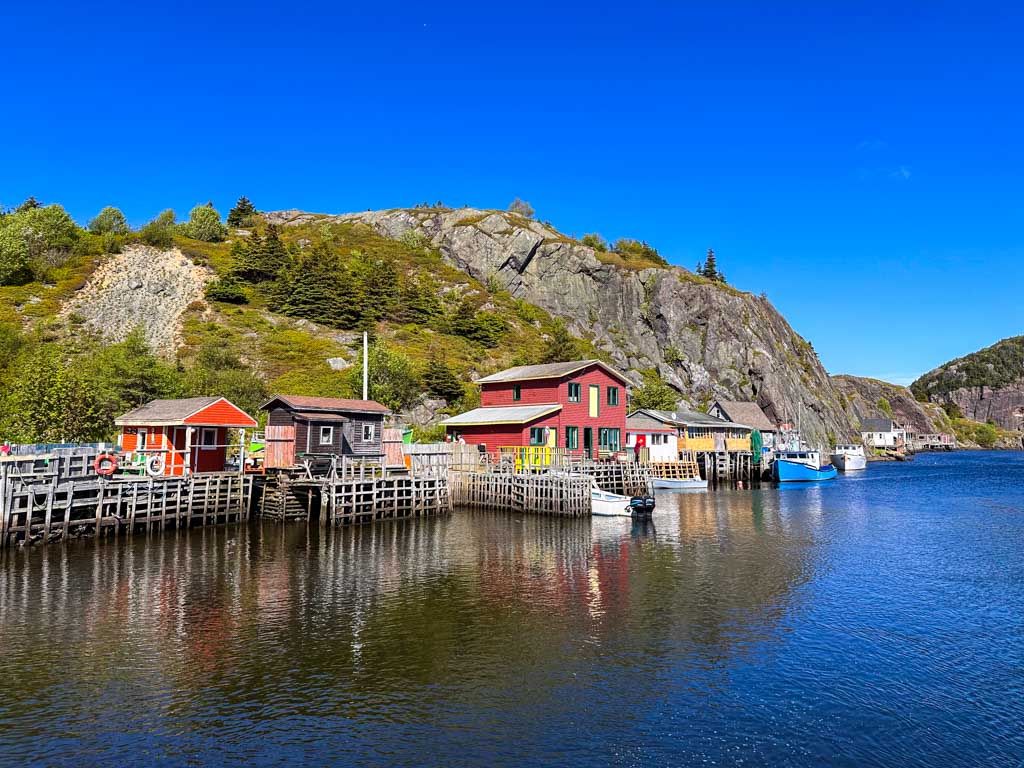 Fishing shacks along steep cliffs at Quidi Vidi in St. John's Newfoundland