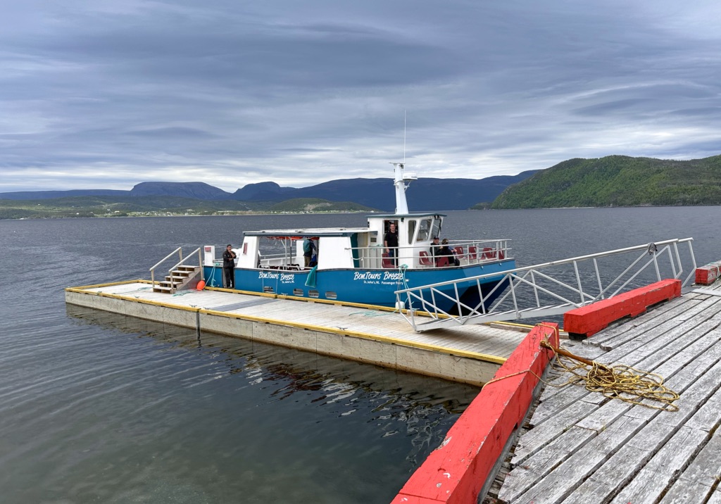 The Bonne Bay Water Shuttle at the dock in Woody Point, Newfoundland