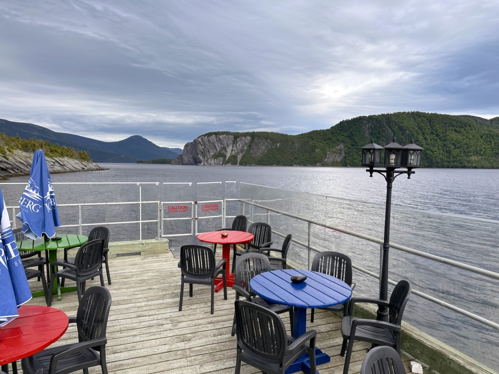 The patio at the Cat Stop Pub in Norris Point