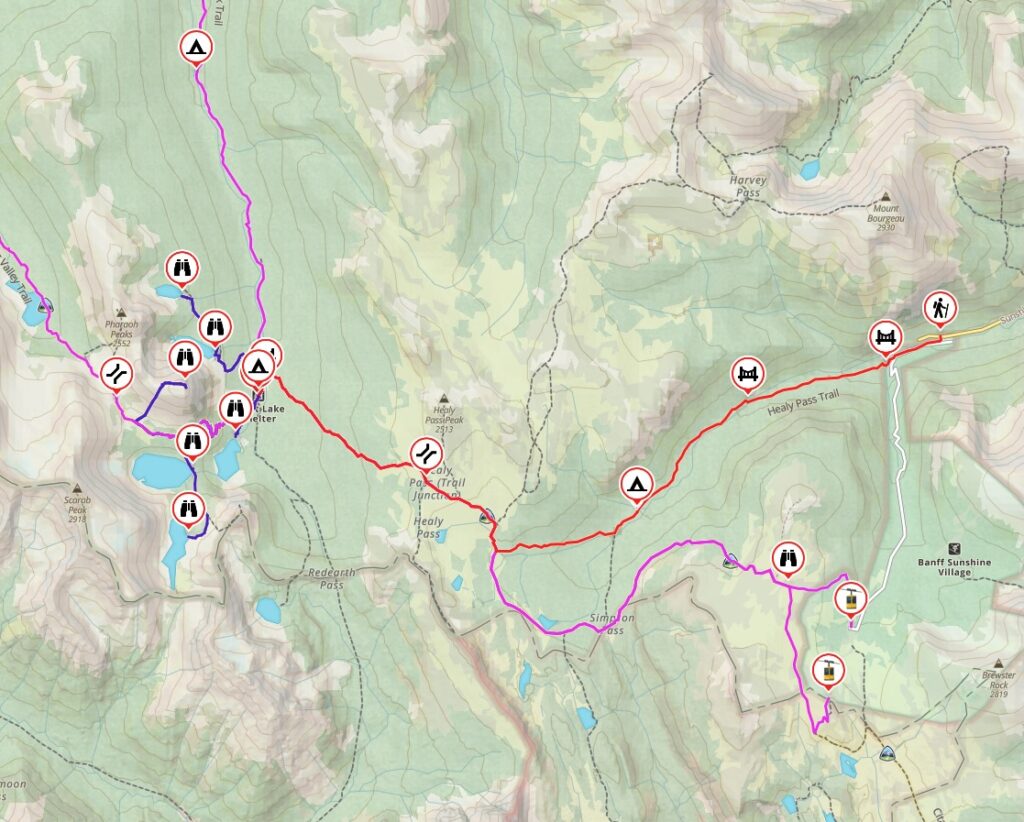 Map of trails around Egypt Lake in Banff National Park