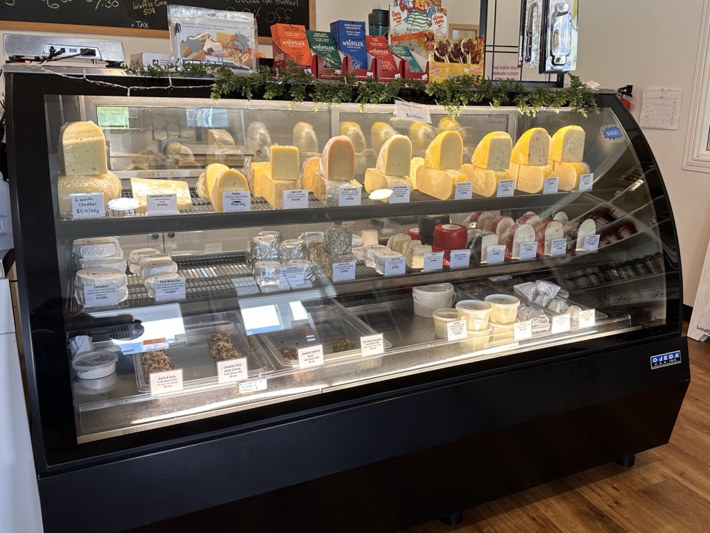 A case full of artisanal cheese at Farmhouse Natural Cheeses in Agassiz