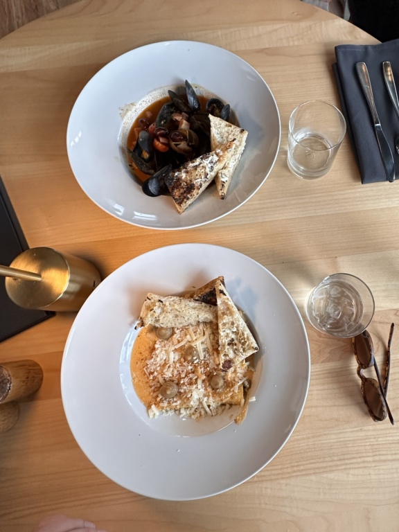 Overhead shot of meals at The Hooded Merganser in Penticton